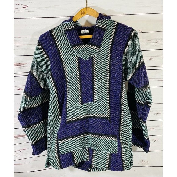 S Focus Chunky Mexican Southwest Poncho Hippie Festival Hoodie Drug Rug Size XL - Picture 1 of 10